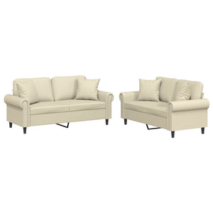 Soffgrupp med kuddar 2 delar gräddvit konstläder