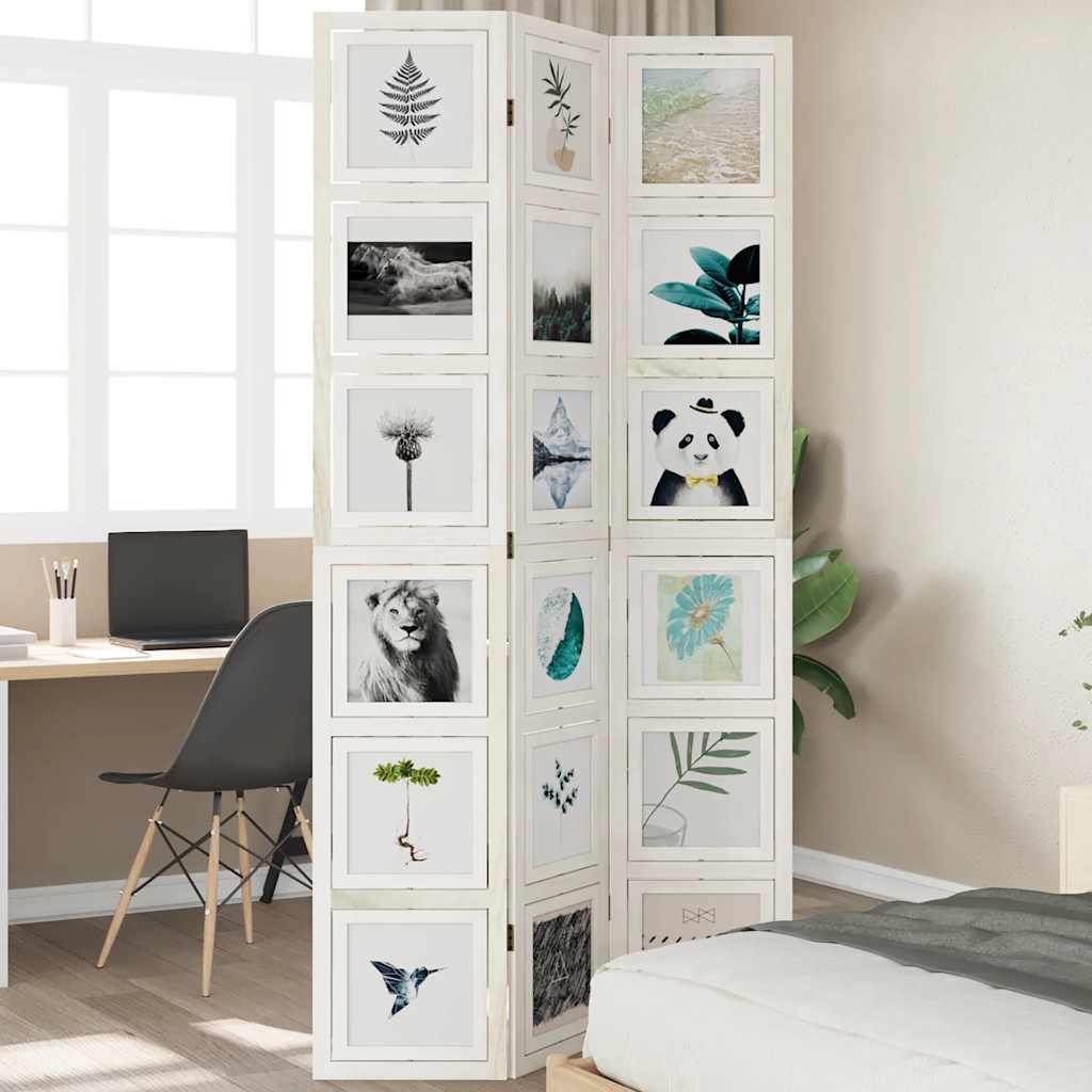 Rumsavdelare 3 paneler vit massivt kejsarträ