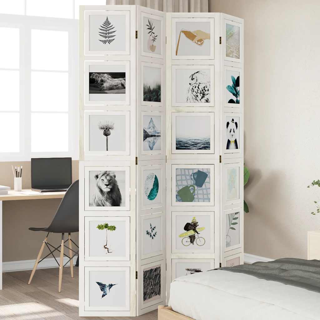 Rumsavdelare 4 paneler vit massivt kejsarträ