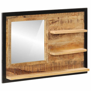 Spegel med hyllor 80x8x55 cm glas och massivt mangoträ
