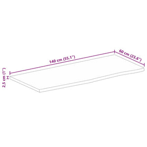 Bordsskiva 140x60x2,5 cm levande kant massivt grovt mangoträ