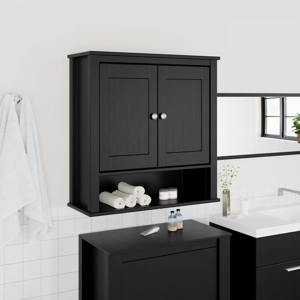 Badrumsskåp BERG svart 69,5x27x71,5 cm massivt trä