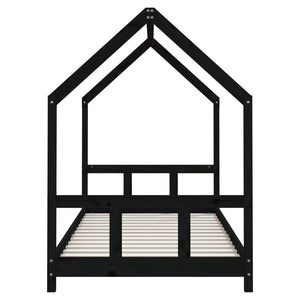 Sängram för barn svart 90x190 cm massiv furu