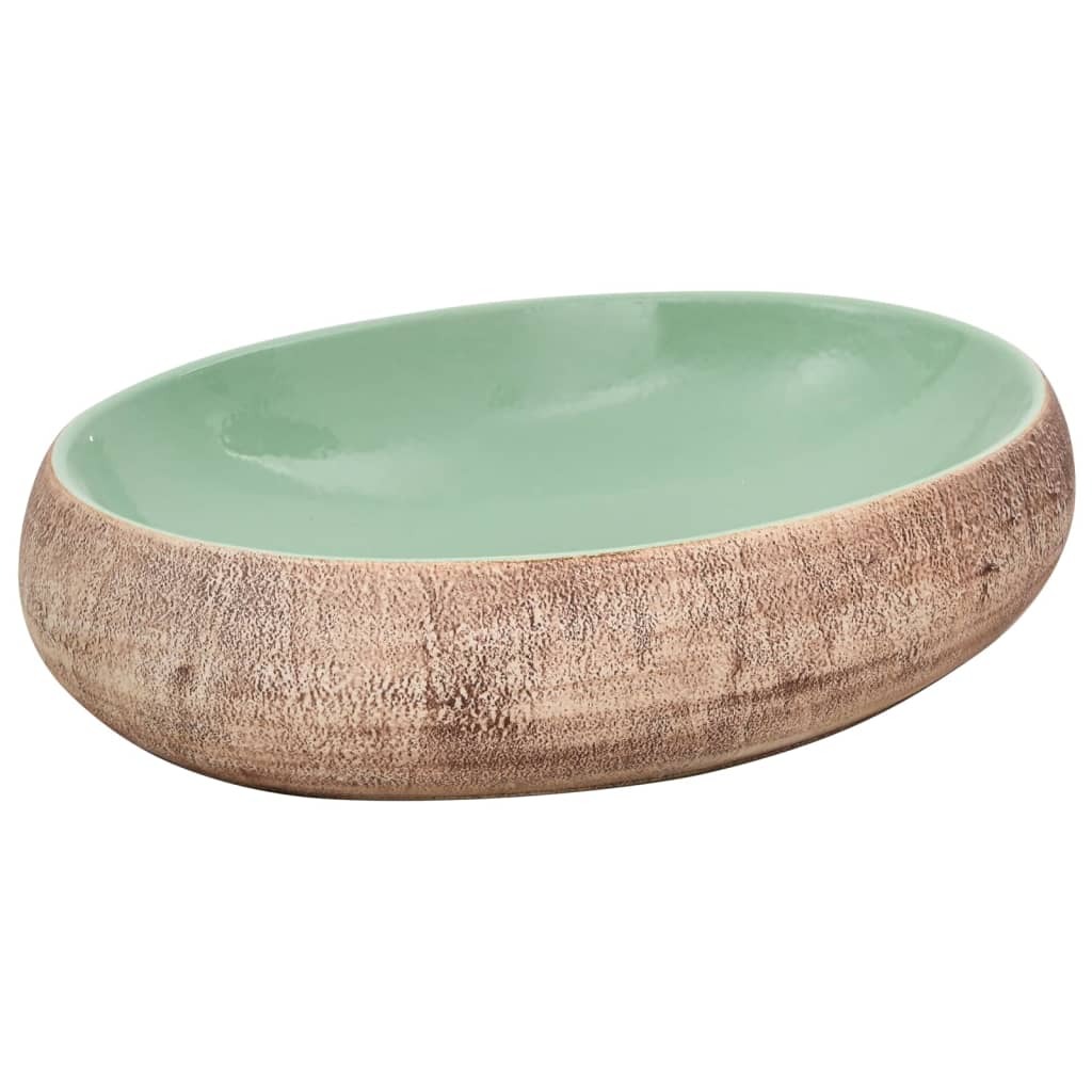 Handfat grön och brun oval 59x40x15 cm keramik