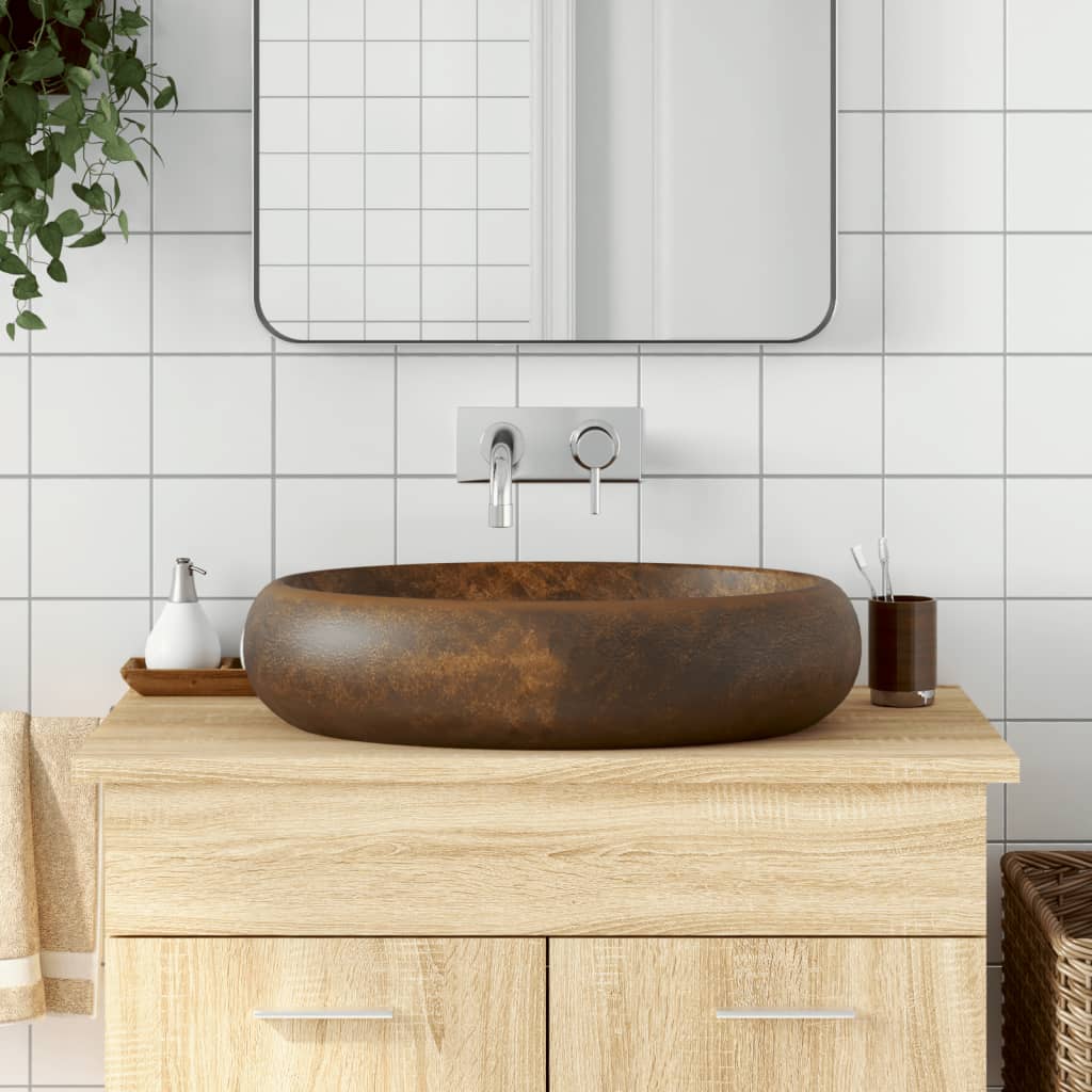 Handfat brun oval 59x40x15 cm keramik