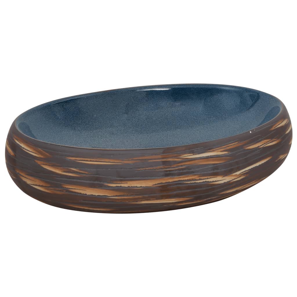 Handfat brun och blå oval 59x40x15 cm keramik