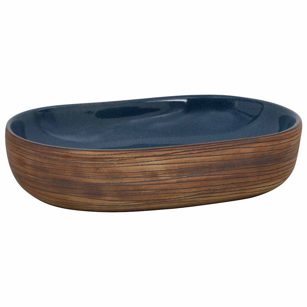 Handfat brun och blå oval 59x40x14 cm keramik