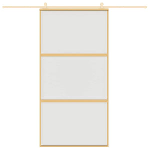 Skjutdörr guld 102,5x205 cm frostat ESG-glas och aluminium