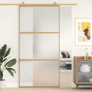 Skjutdörr guld 102,5x205 cm frostat ESG-glas och aluminium