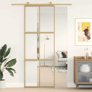 Skjutdörr guld 76x205 cm klart ESG-glas och aluminium