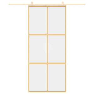 Skjutdörr guld 90x205 cm klart ESG-glas och aluminium