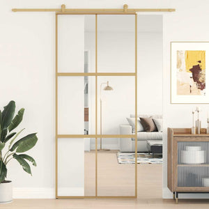 Skjutdörr guld 90x205 cm klart ESG-glas och aluminium