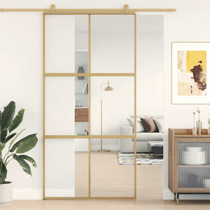Skjutdörr guld 102,5x205 cm klart ESG-glas och aluminium