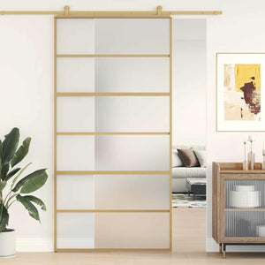 Skjutdörr guld 102,5x205 cm frostat ESG-glas och aluminium