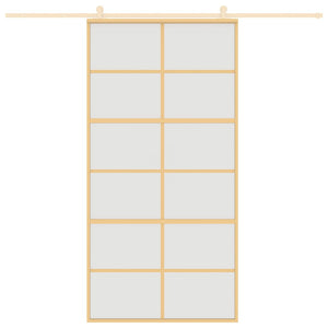 Skjutdörr guld 102,5x205 cm frostat ESG-glas och aluminium