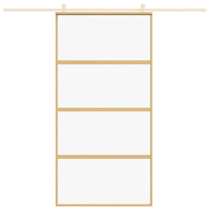 Skjutdörr guld 102,5x205 cm klart ESG-glas och aluminium
