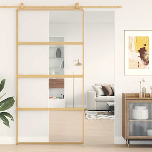 Skjutdörr guld 102,5x205 cm klart ESG-glas och aluminium