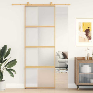 Skjutdörr guld 76x205 cm frostat ESG-glas och aluminium