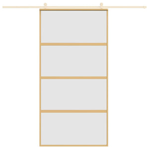 Skjutdörr guld 102,5x205 cm frostat ESG-glas och aluminium