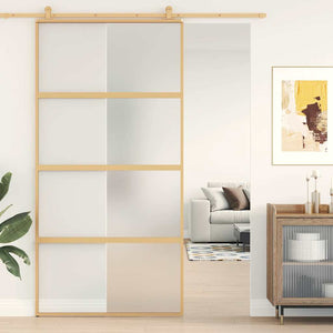 Skjutdörr guld 102,5x205 cm frostat ESG-glas och aluminium