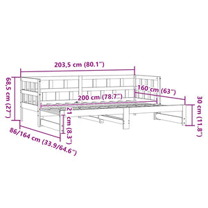 Dagbädd med extrasäng 80x200 cm massiv furu