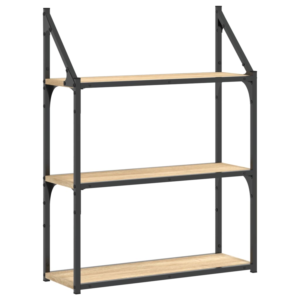 Vägghylla 3 hyllor sonoma-ek 60x21x78,5 cm konstruerat trä