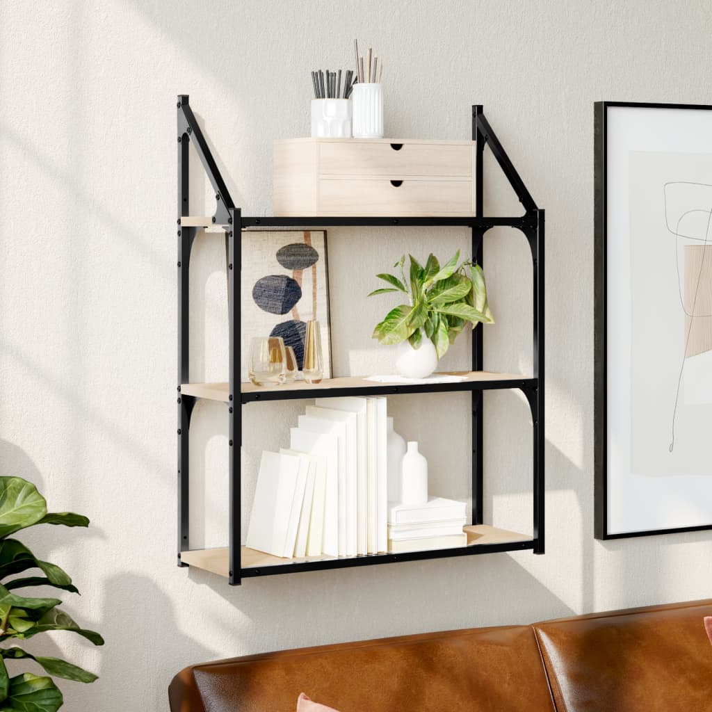 Vägghylla 3 hyllor sonoma-ek 60x21x78,5 cm konstruerat trä
