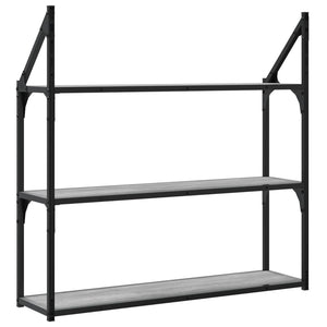 Vägghylla 3 hyllor grå sonoma 80x21x78,5 cm konstruerat trä