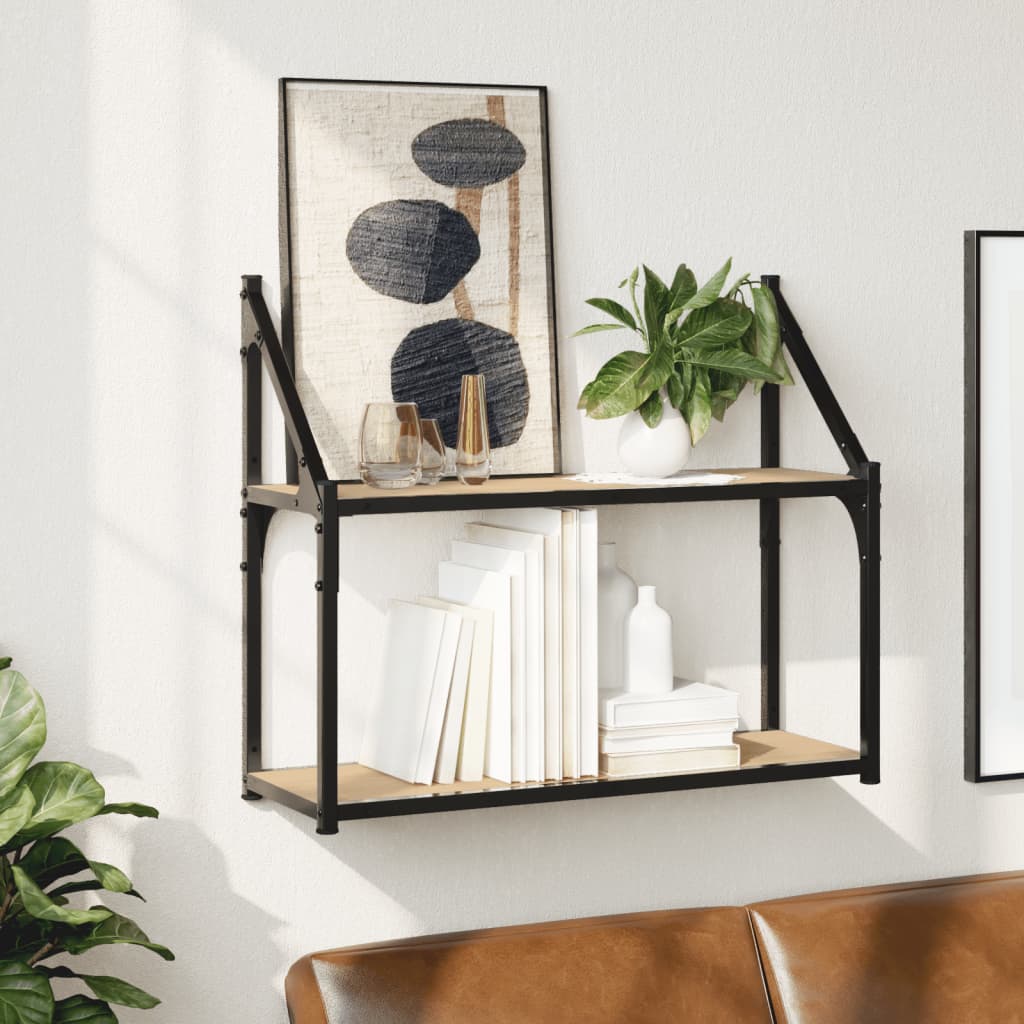 Vägghylla med 2 våningar Sonoma Ek 60x21x51 cm parkettträ