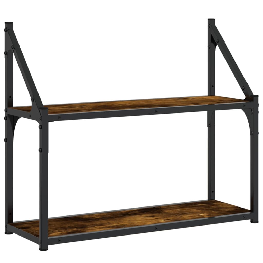 Vägghylla 2 hyllor rökfärgad ek 60x21x51 cm konstruerat trä