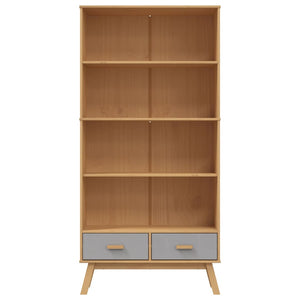 Bokhylla OLDEN 4 hyllplan grå och brun massiv furu