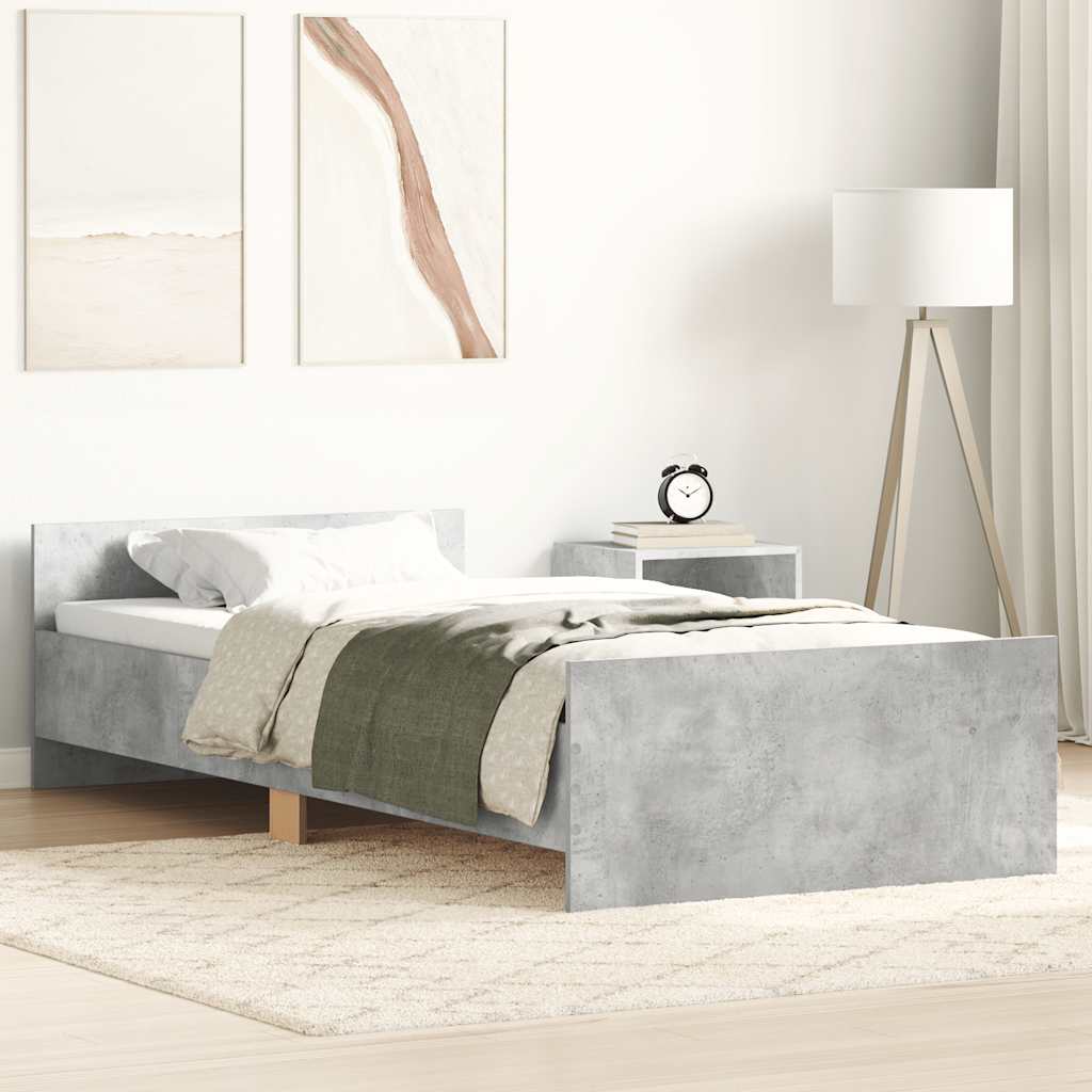 Sängram betonggrå 90x190 cm konstruerad trä