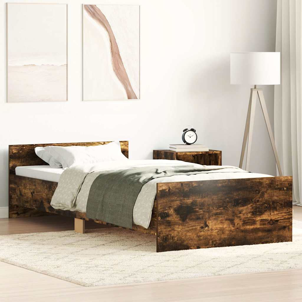 Sängram utan madrass rökfärgad ek 90x190 cm konstruerad trä