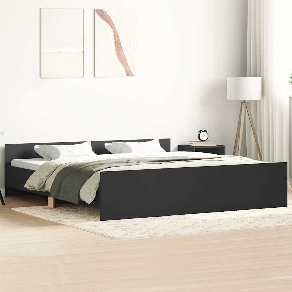 Sängram med huvudgavel och fotgavel svart 200x200 cm