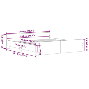Sängram med huvudgavel och fotgavel grå sonoma 200x200 cm