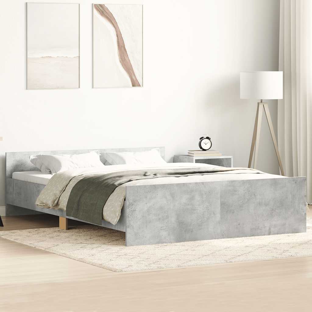Sängram med huvudgavel och fotgavel betonggrå 140x200 cm