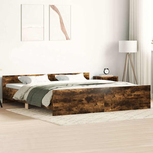 Sängram med huvudgavel och fotgavel rökfärgad ek 160x200 cm