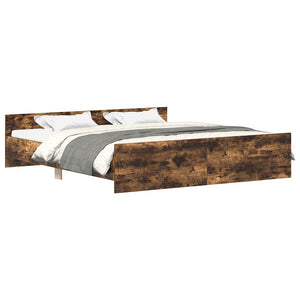 Sängram med huvudgavel och fotgavel rökfärgad ek 180x200 cm