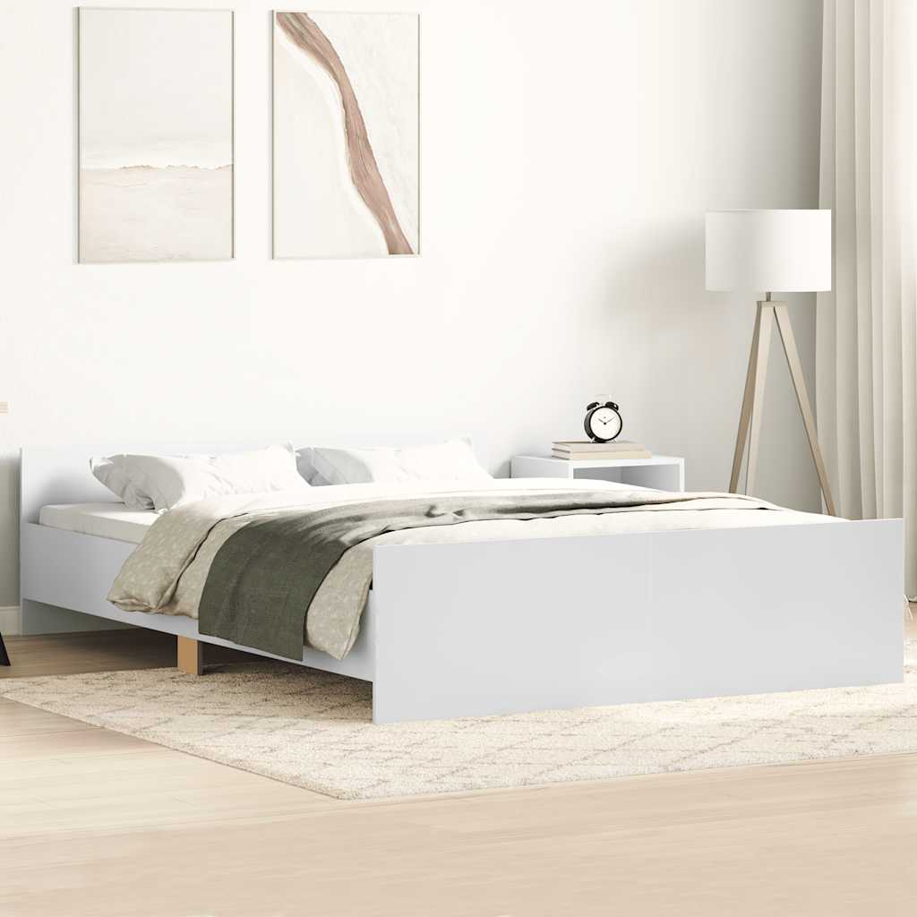 Sängram med huvudgavel och fotgavel vit 120x190 cm