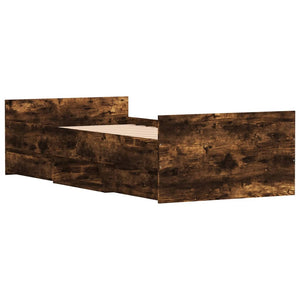 Sängram med huvudgavel och fotgavel rökfärgad ek 90x200 cm