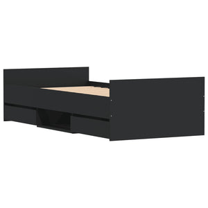 Sängram med huvudgavel och fotgavel svart 90x190 cm
