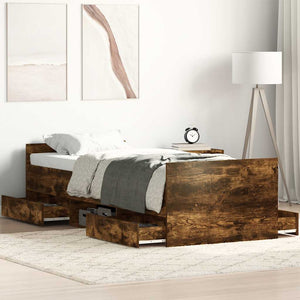 Sängram med huvudgavel och fotgavel rökfärgad ek 90x190 cm