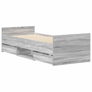 Sängram med huvudgavel och fotgavel grå sonoma 75x190 cm