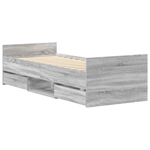 Sängram med huvudgavel och fotgavel grå sonoma 75x190 cm