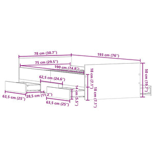 Sängram med huvudgavel och fotgavel brun ek 75x190 cm