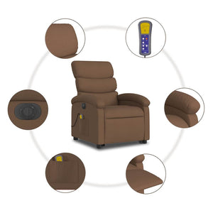 Elektrisk massagefåtölj med uppresningshjälp brun tyg