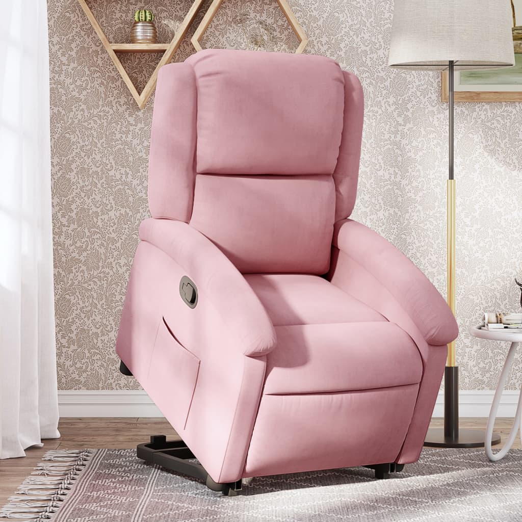 Reclinerfåtölj med uppresningshjälp rosa sammet