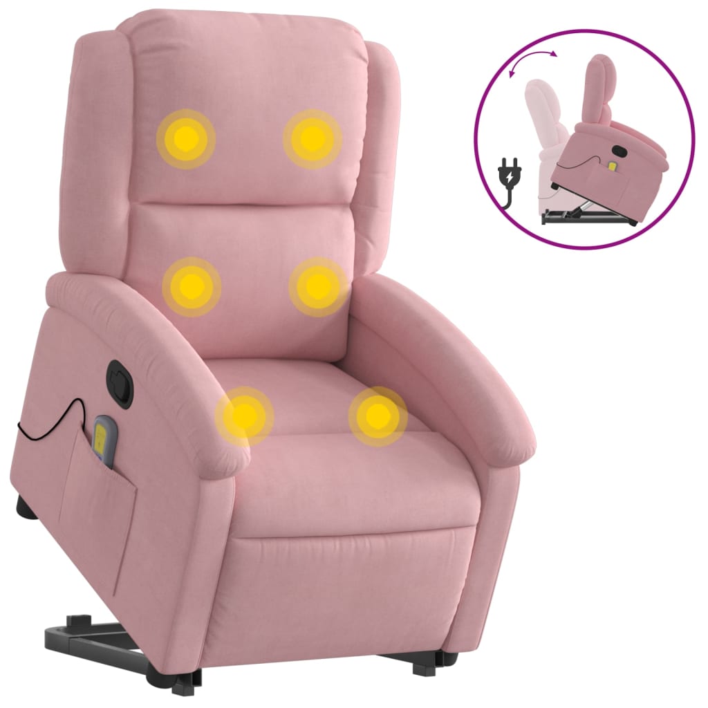 Massagefåtölj med uppresningshjälp rosa sammet