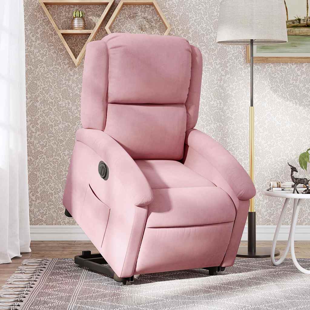 Elektrisk reclinerfåtölj med uppresningshjälp rosa sammet