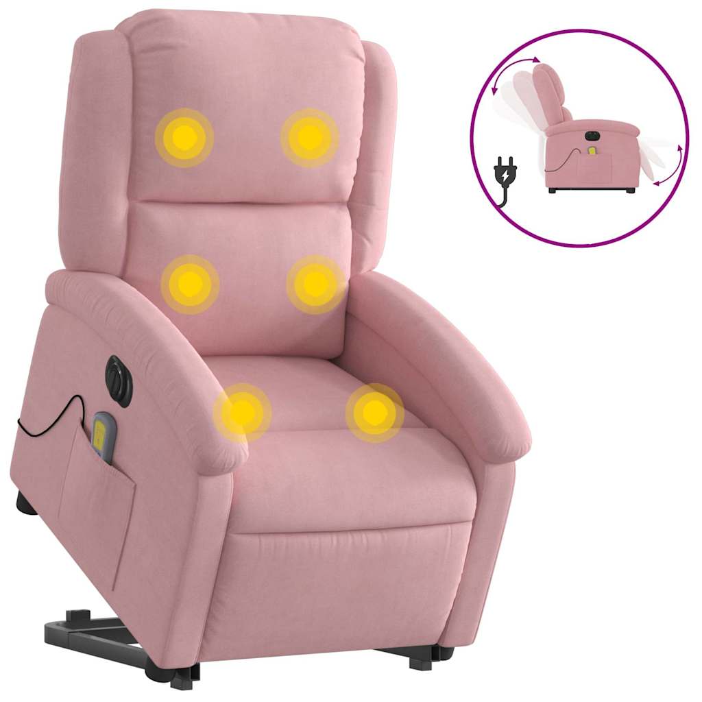 Elektrisk massagefåtölj med uppresningshjälp rosa sammet